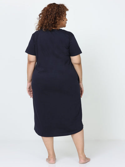 Hosiery Cotton Short Nighty Plus Size Midnight Blue