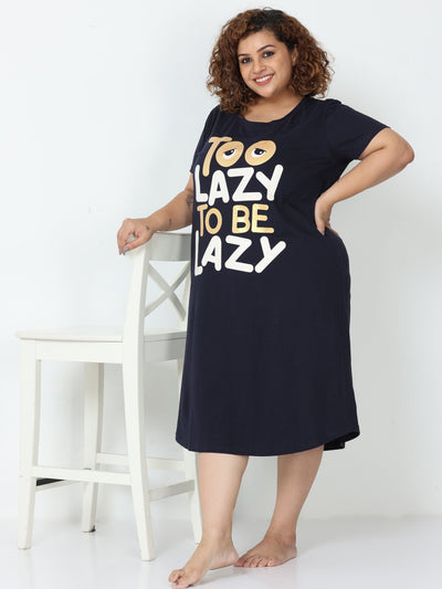 Hosiery Cotton Short Nighty Plus Size Midnight Blue