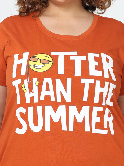 Hosiery Cotton Short Nighty Plus Size Sunset Orange