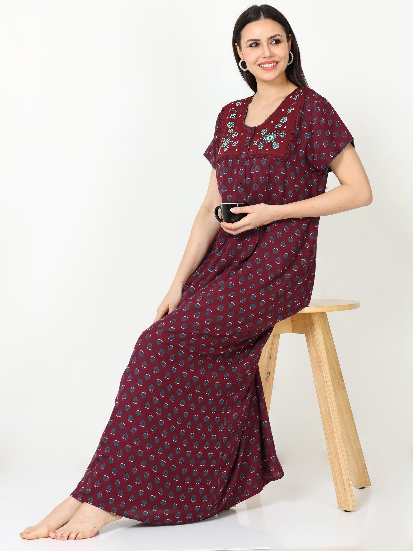 Alpine Maternity Feeding Nighty Dark Red