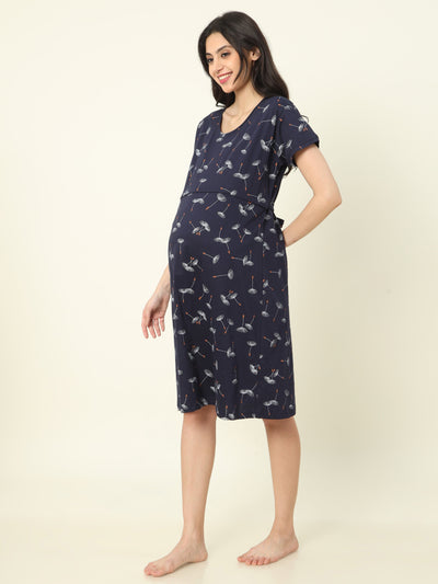 Hosiery Cotton Maternity Nighty Dark Blue