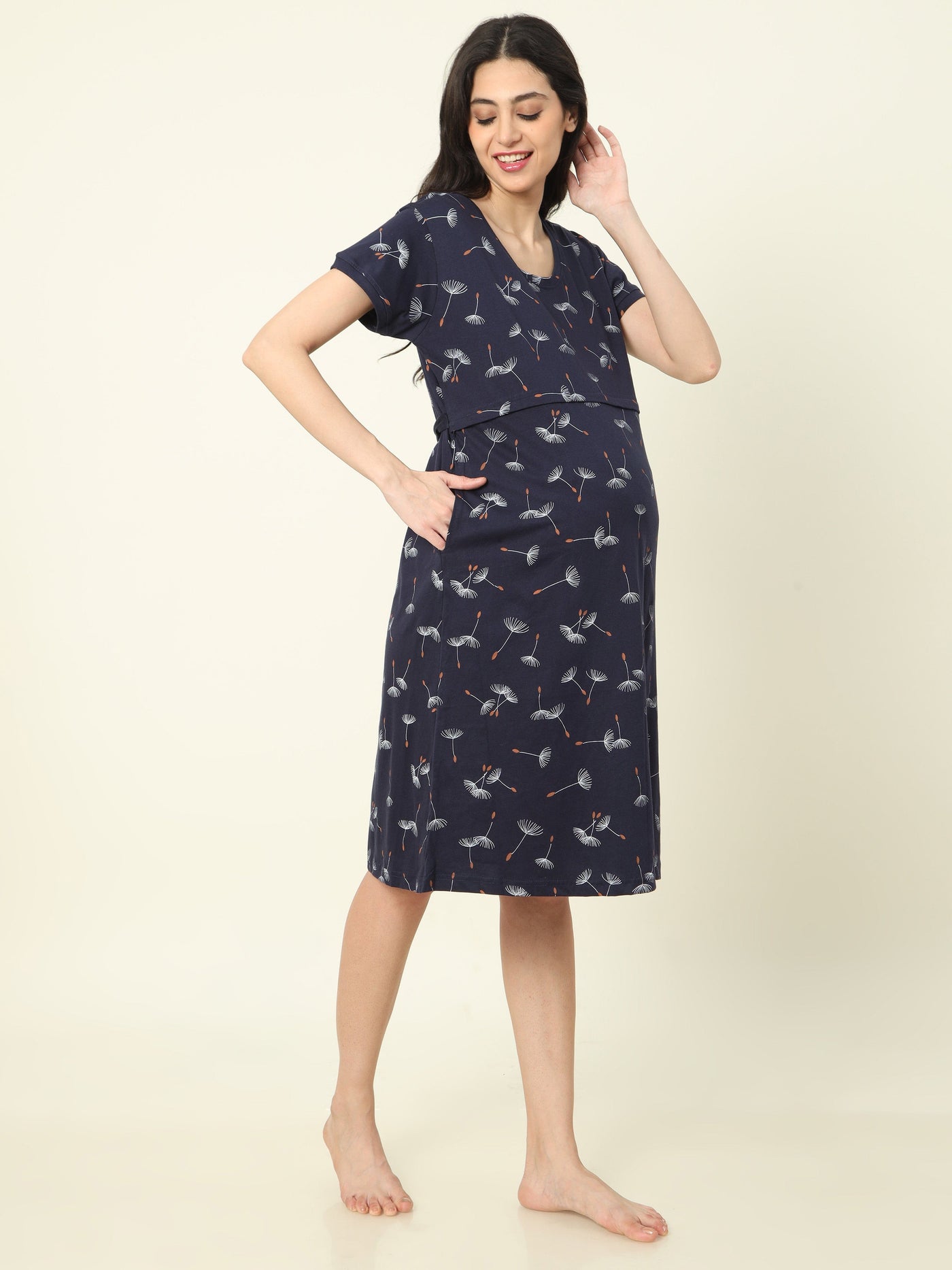 Hosiery Cotton Maternity Nighty Dark Blue