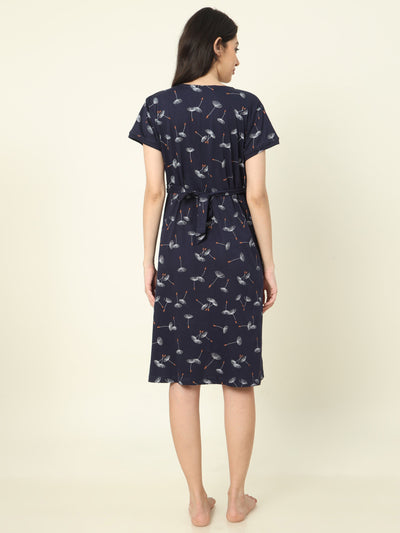 Hosiery Cotton Maternity Nighty Dark Blue