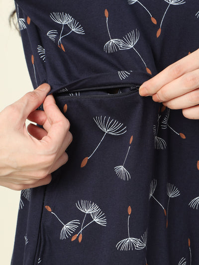 Hosiery Cotton Maternity Nighty Dark Blue