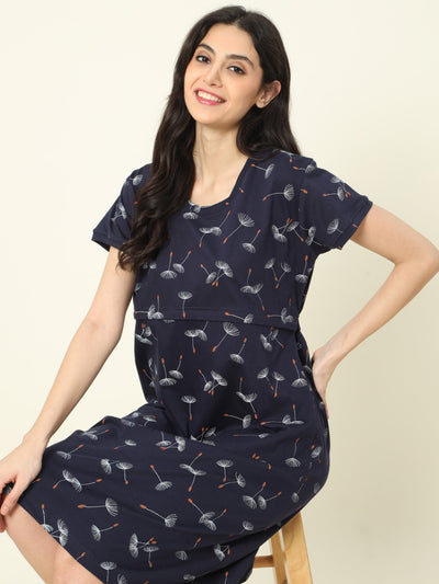 Hosiery Cotton Maternity Nighty Dark Blue