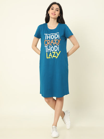 Hosiery Cotton Short Nighty Hindi Blue