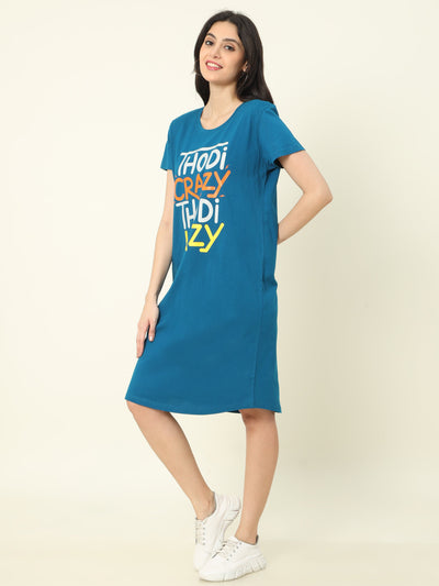Hosiery Cotton Short Nighty Hindi Blue