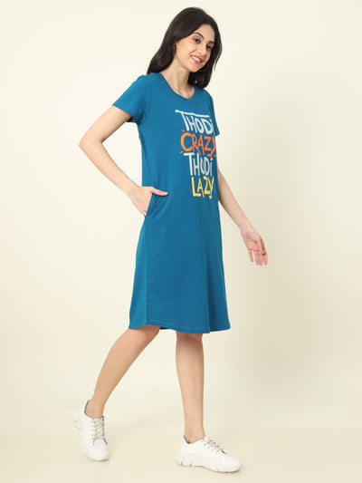 Hosiery Cotton Short Nighty Hindi Blue