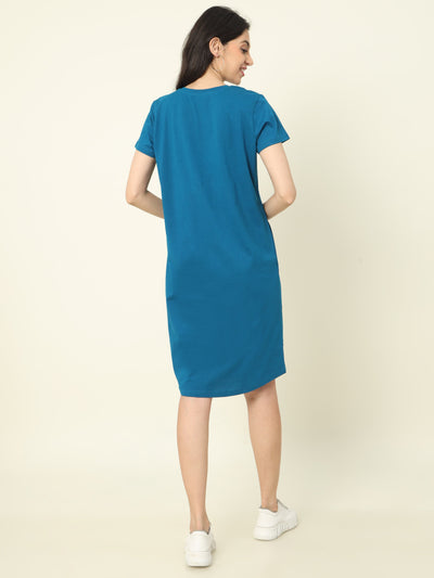 Hosiery Cotton Short Nighty Hindi Blue