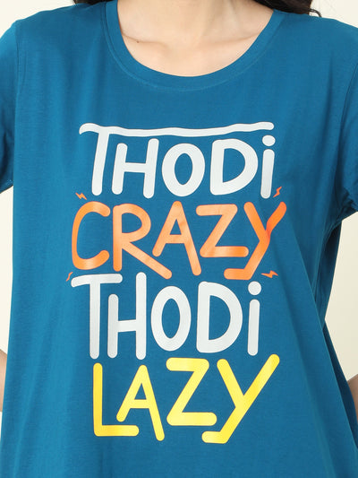 Hosiery Cotton Short Nighty Hindi Blue