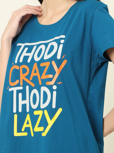 Hosiery Cotton Short Nighty Hindi Blue