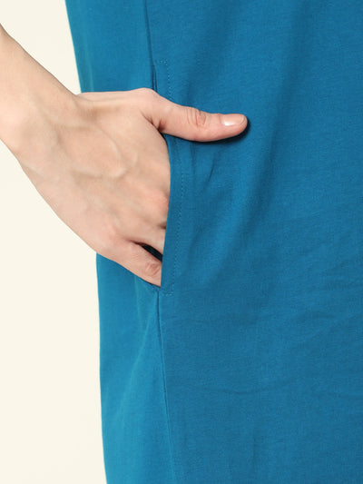 Hosiery Cotton Short Nighty Hindi Blue