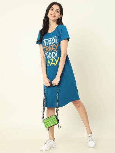 Hosiery Cotton Short Nighty Hindi Blue