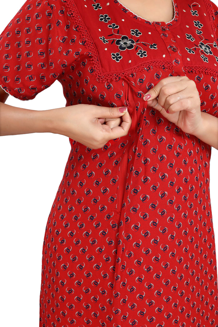 Alpine  Maternity Feeding Nighty | Red