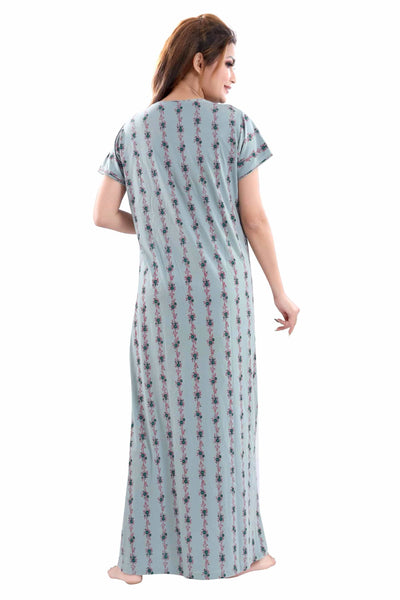 Cotton Blend Designer Nighty | Grey Green