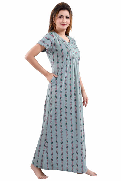 Cotton Blend Designer Nighty | Grey Green