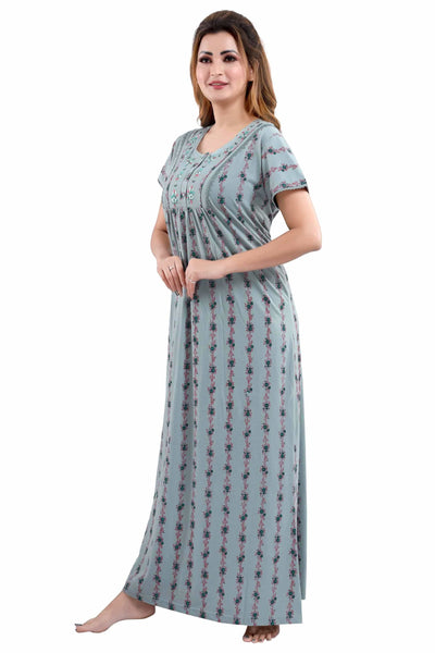 Cotton Blend Designer Nighty | Grey Green