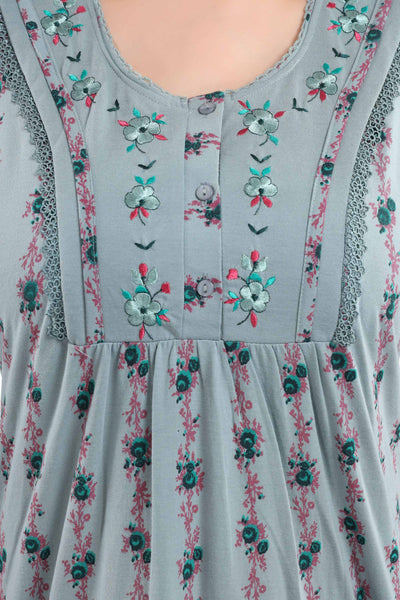 Cotton Blend Designer Nighty | Grey Green