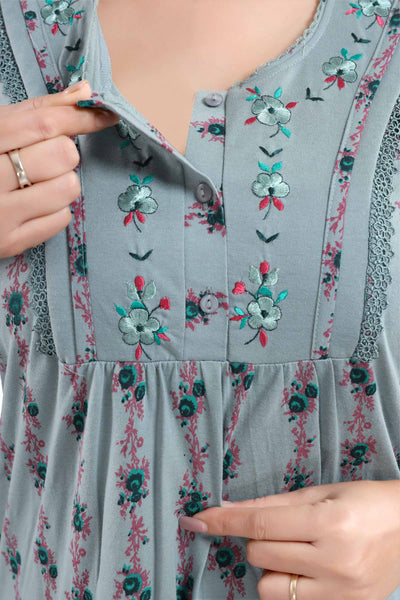 Cotton Blend Designer Nighty | Grey Green
