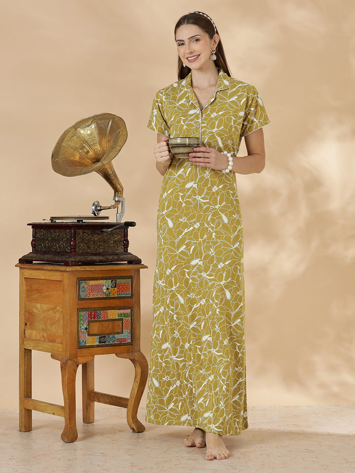 Olive green hosiery cotton womens nighty dress