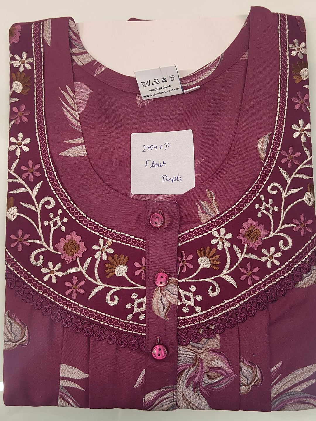 Floret Purple Floral Pleated Designer Nighty for Women