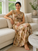Floral Yellow Alpine Print Sleeveless A Line Designer Nighty