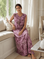 Alpine Mauve Oversized Floral Print Sleeveless Designer Nighty