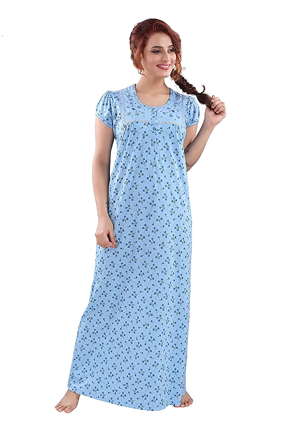  Cotton Blend Nighty  Experience Luxury:Cotton-Blend Nighty with Right-Side Pocket- 9shines label 
