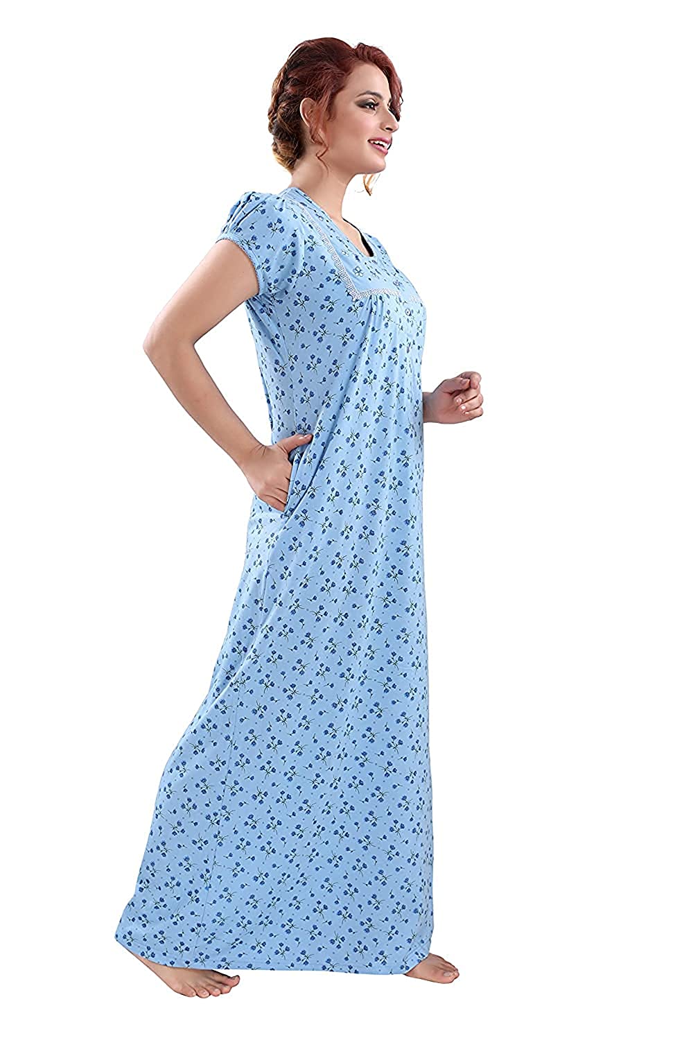  Cotton Blend Nighty  Experience Luxury:Cotton-Blend Nighty with Right-Side Pocket- 9shines label 