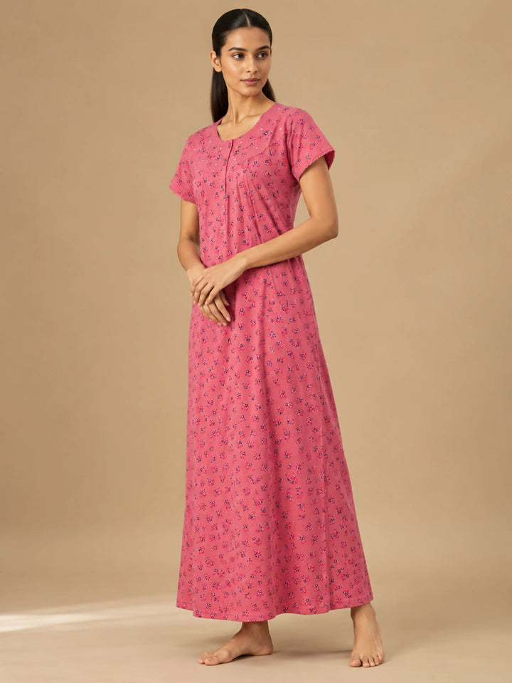 Peach Cotton Blend Maternity Feeding Nighty for Women