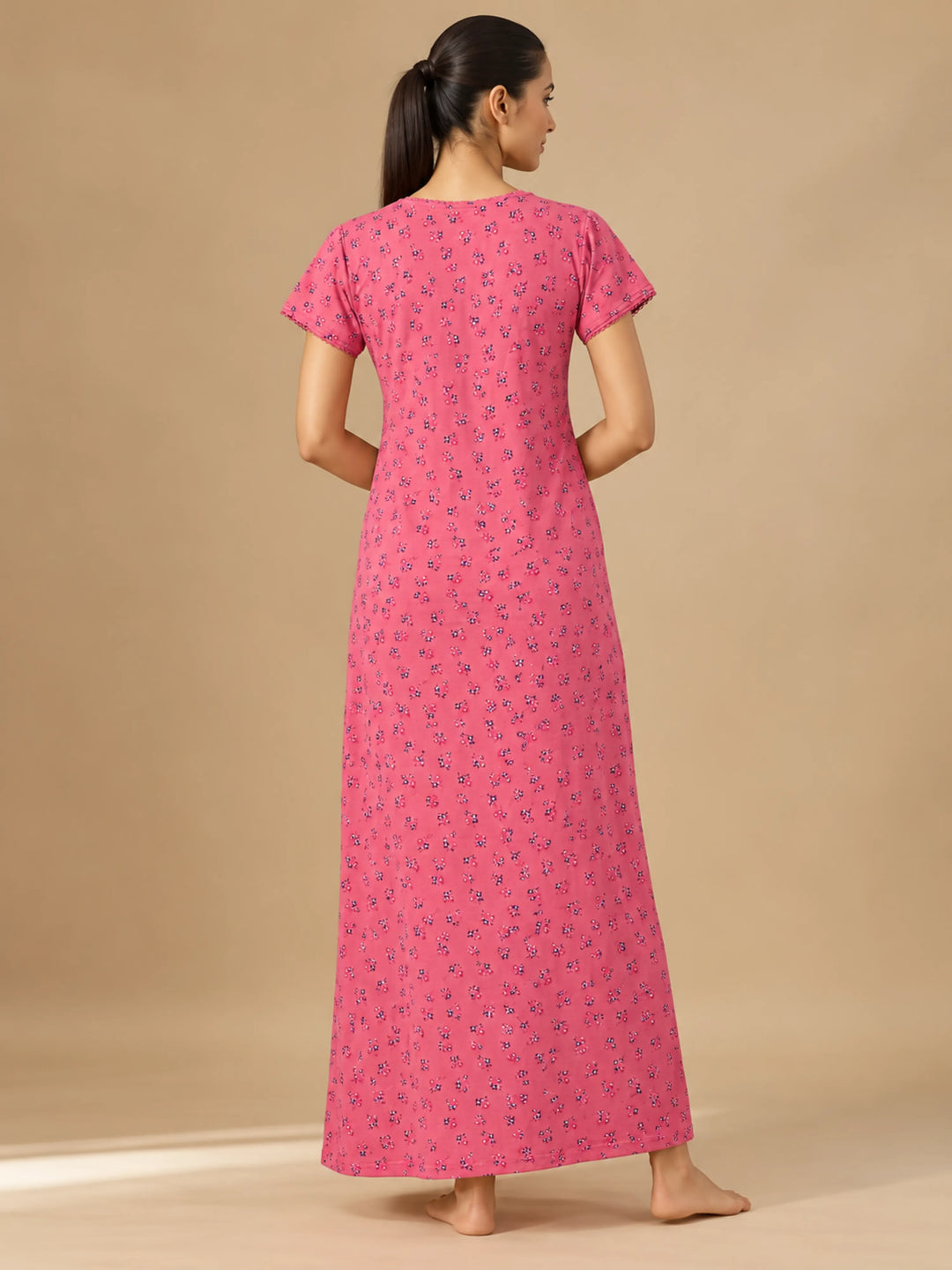 Peach Cotton Blend Maternity Feeding Nighty for Women