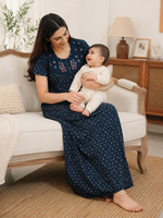 Feeding-Friendly Cotton Blend Forest Green Maternity Nighty