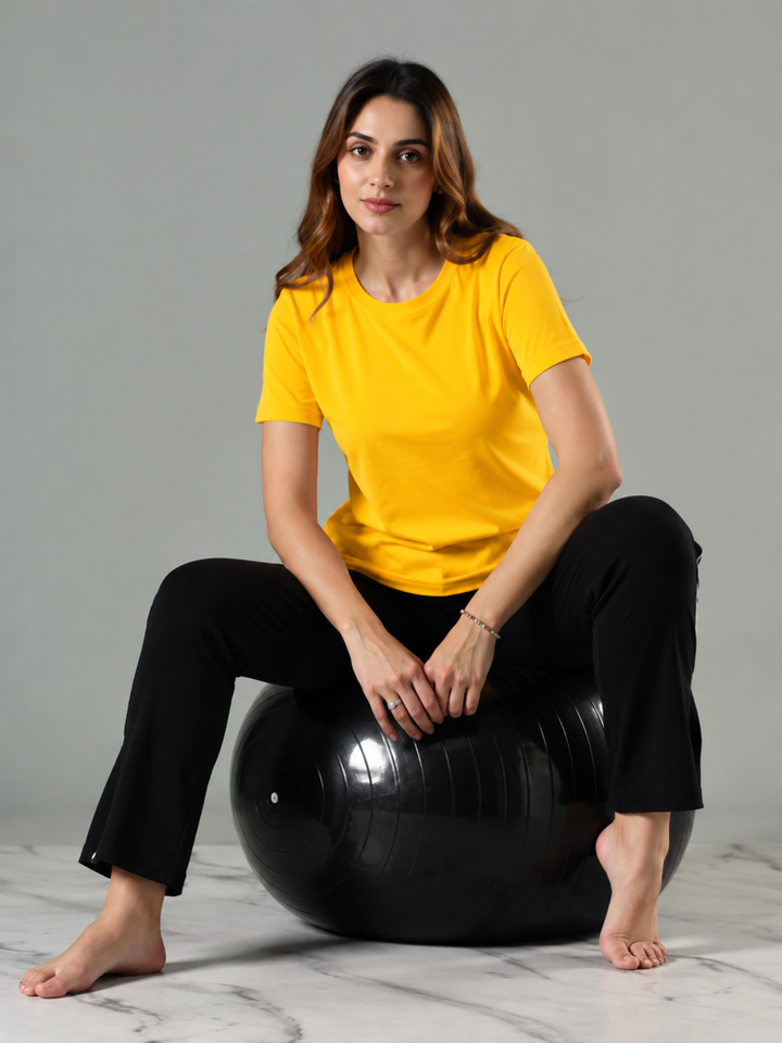 Fire Yellow Long T Shirt Nighty in Hosiery Cotton Comfort Fit