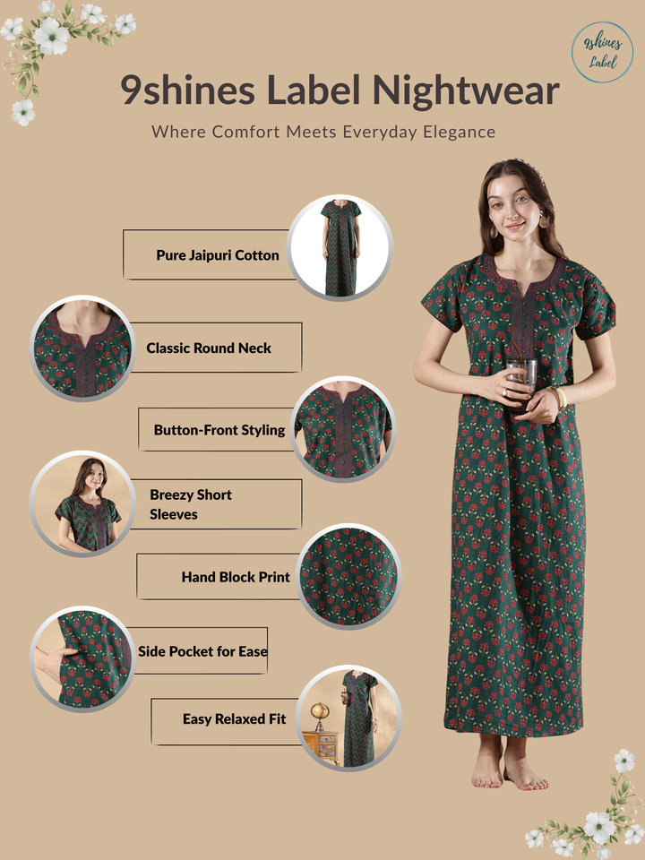 Pure Cotton Floral A Line Nighty for Women Relaxed Comfort