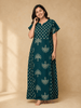 Breathable Pure Cotton Block Print Nighty with Side Pocket