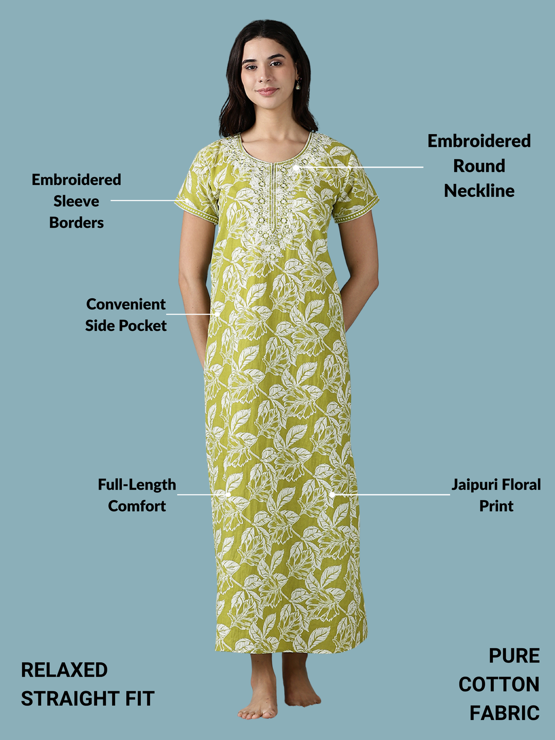 Traditional Mehndi Green Nighty for Women – Ethnic Elegance Redefined