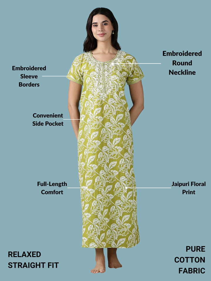 Traditional Mehndi Green Nighty for Women – Ethnic Elegance Redefined