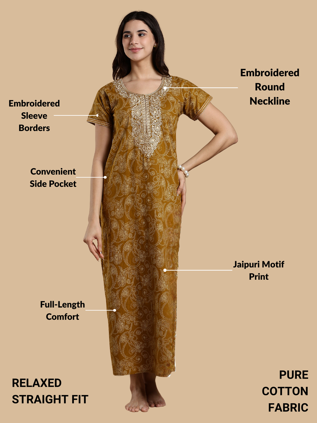 Sunlit Mustard Yellow Nighty for Women – Radiant Style with Everyday Comfort