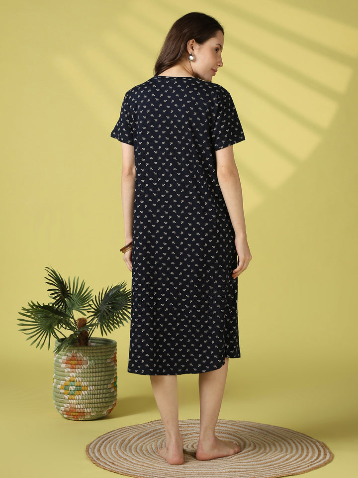 Jasmine Blue Floral Cotton Nighty for Everyday Comfort