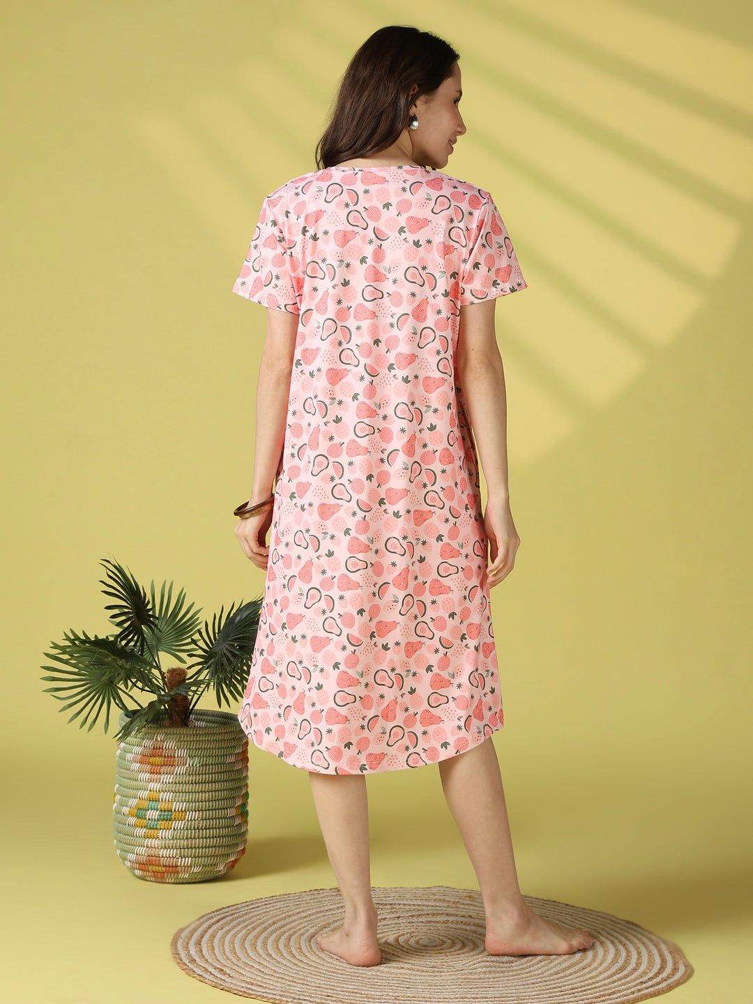 Gloss Malai Fruit Print Short Nighty for Women Silky Soft Comfort