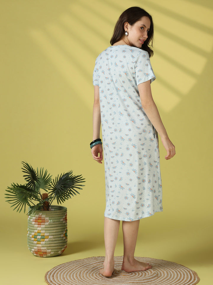 Stay Cool All Day in Our Bluebell Daisy Cotton Short Nighty