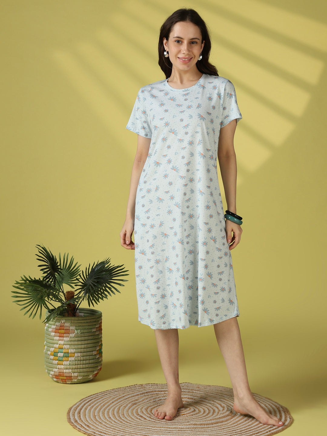 Stay Cool All Day in Our Bluebell Daisy Cotton Short Nighty