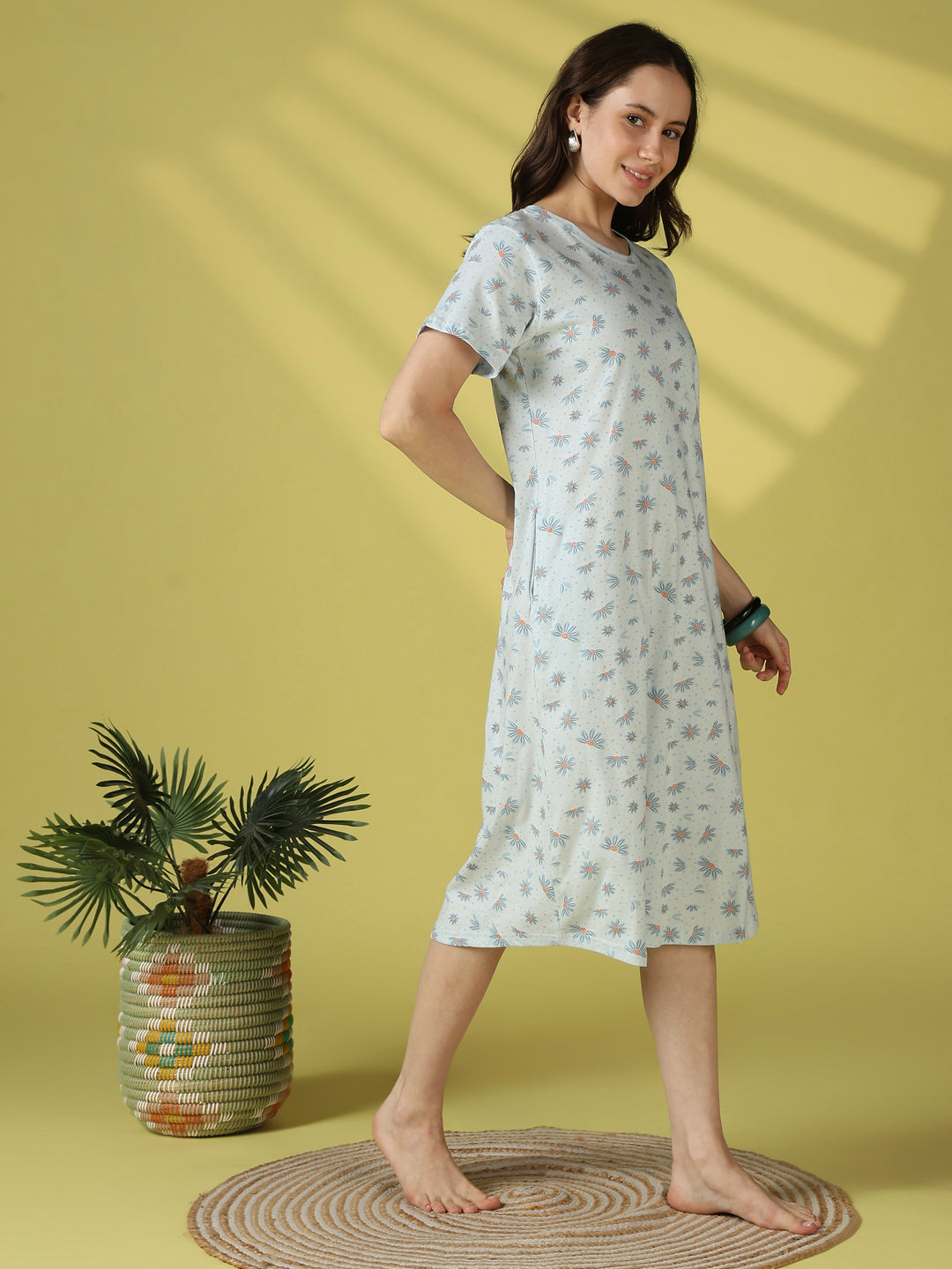 Stay Cool All Day in Our Bluebell Daisy Cotton Short Nighty
