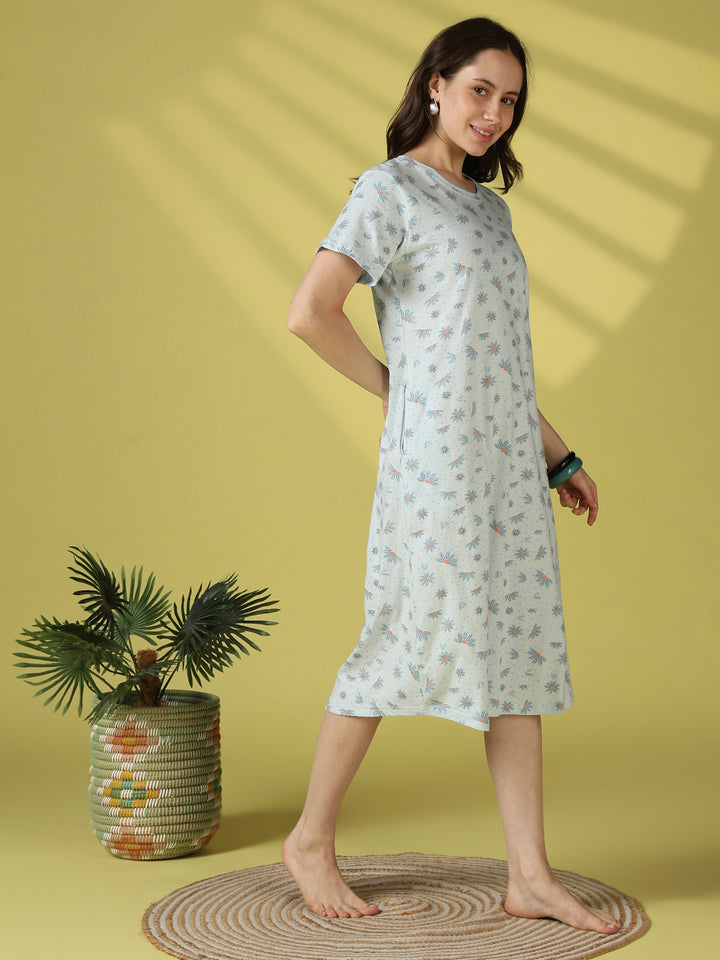 Stay Cool All Day in Our Bluebell Daisy Cotton Short Nighty
