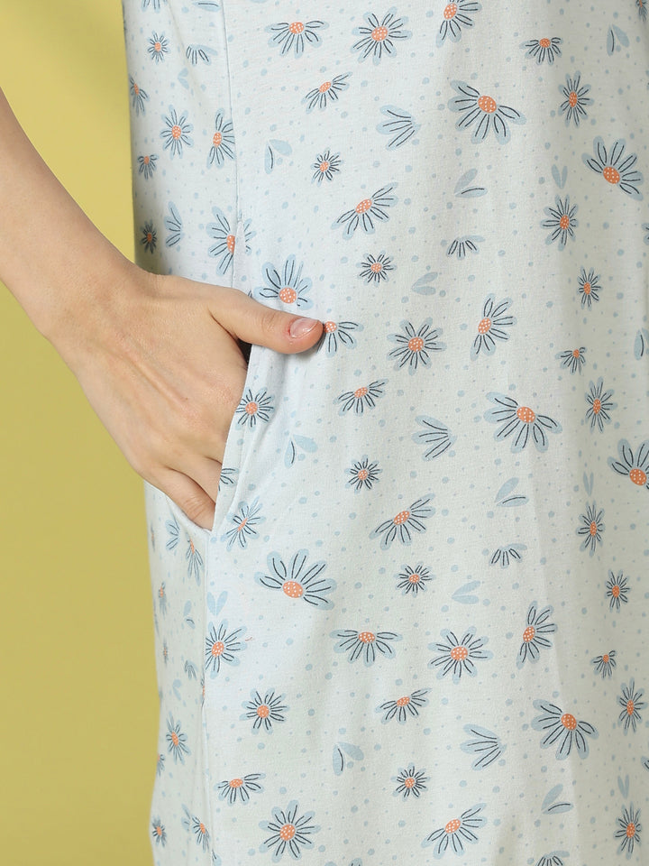 Stay Cool All Day in Our Bluebell Daisy Cotton Short Nighty