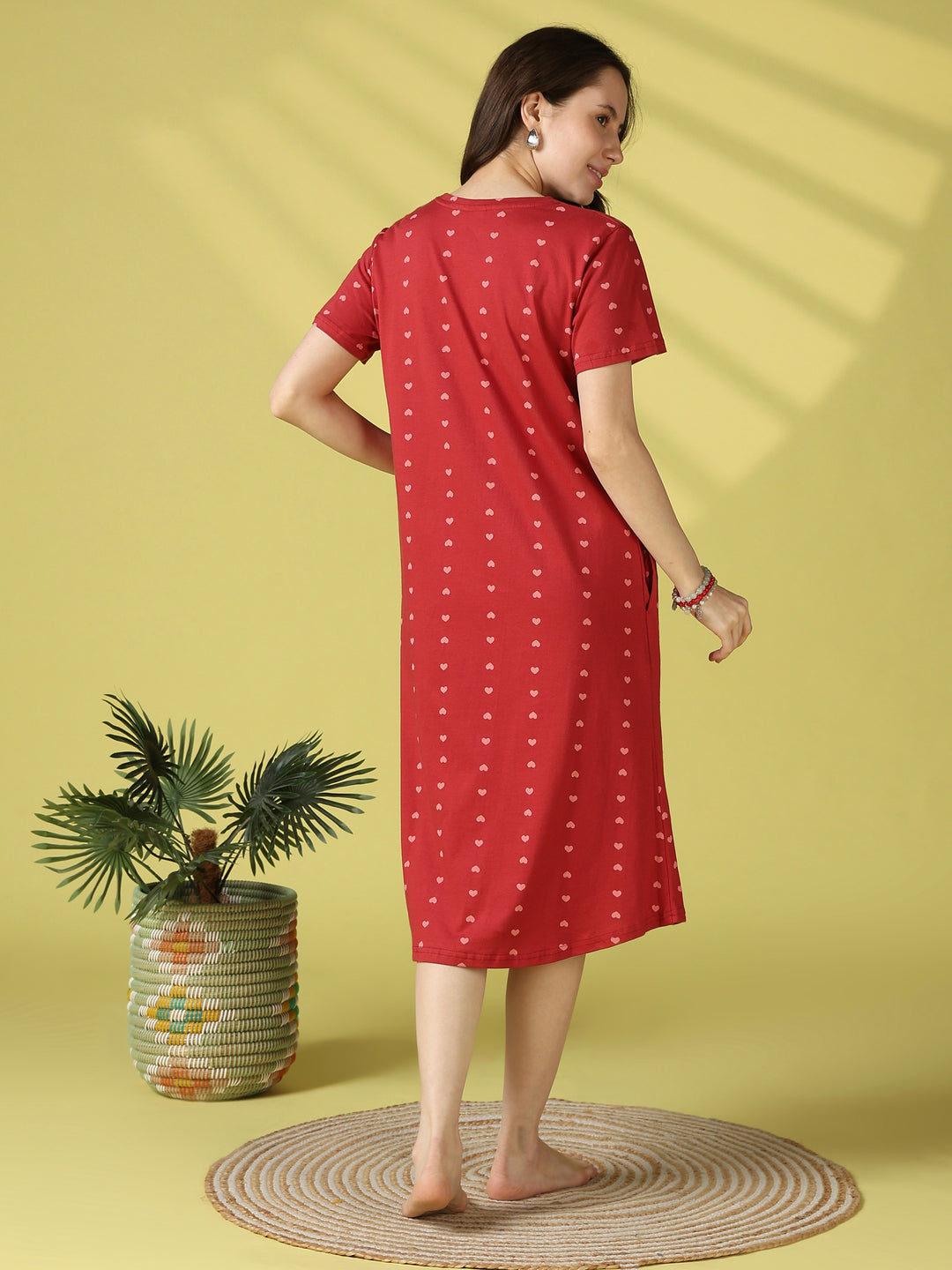 Cute Heart Print Cotton Short Nighty for Women Everyday Comfort