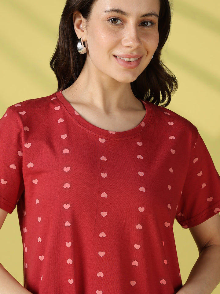 Cute Heart Print Cotton Short Nighty for Women Everyday Comfort