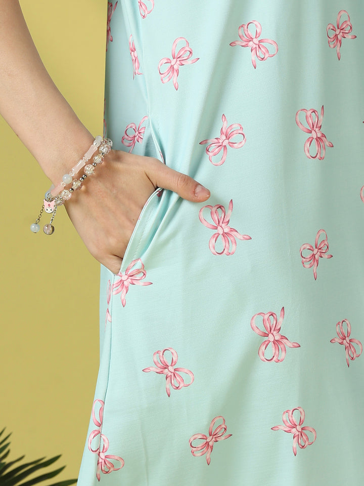 Tiffany Blue Bow Print Short Nighty
