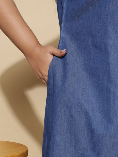 Denim Designer Nighty Leaf & Coin Embroidery Dark Blue