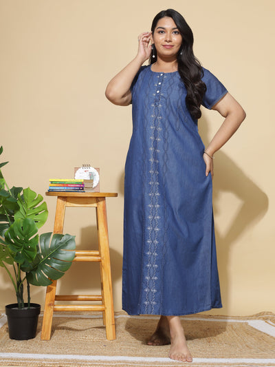 Denim Designer Nighty Spiral Puff Dark Blue